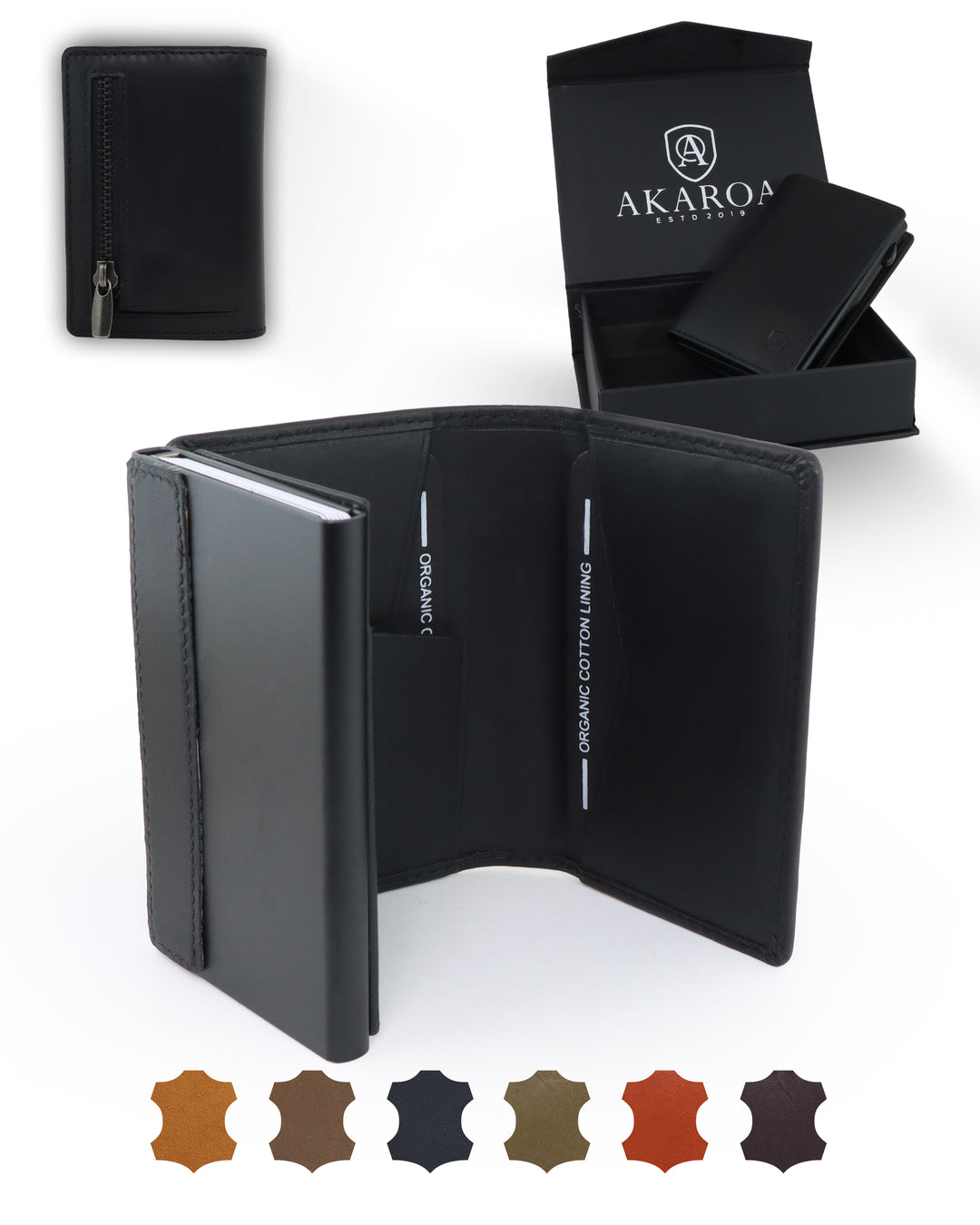 Geldbörse Herren Damen, Portemonnaie, slim wallet, pop up wallet, RFID-Blocker, Brieftasche, Rindsleder#farbe_schwarz