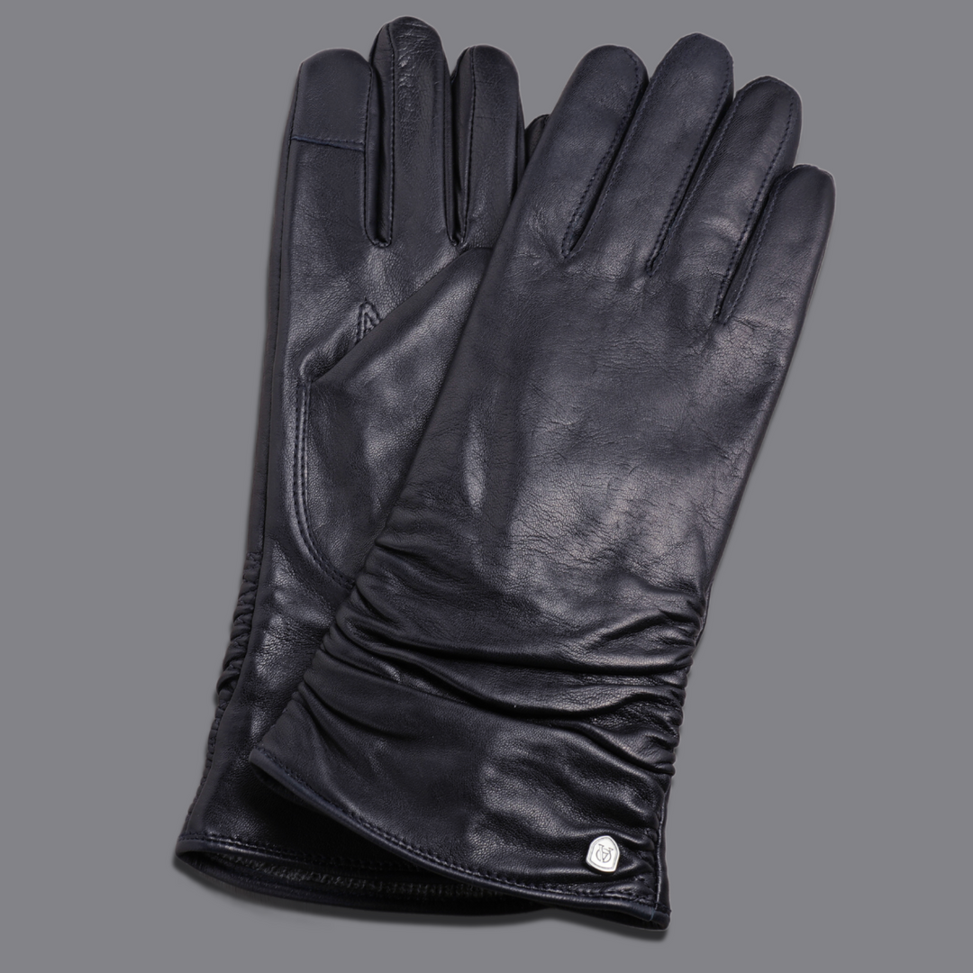 Lederhandschuhe für Damen, Nappaleder, Kaschmirfutter, Smartphone Funktion#farbe_marineblau