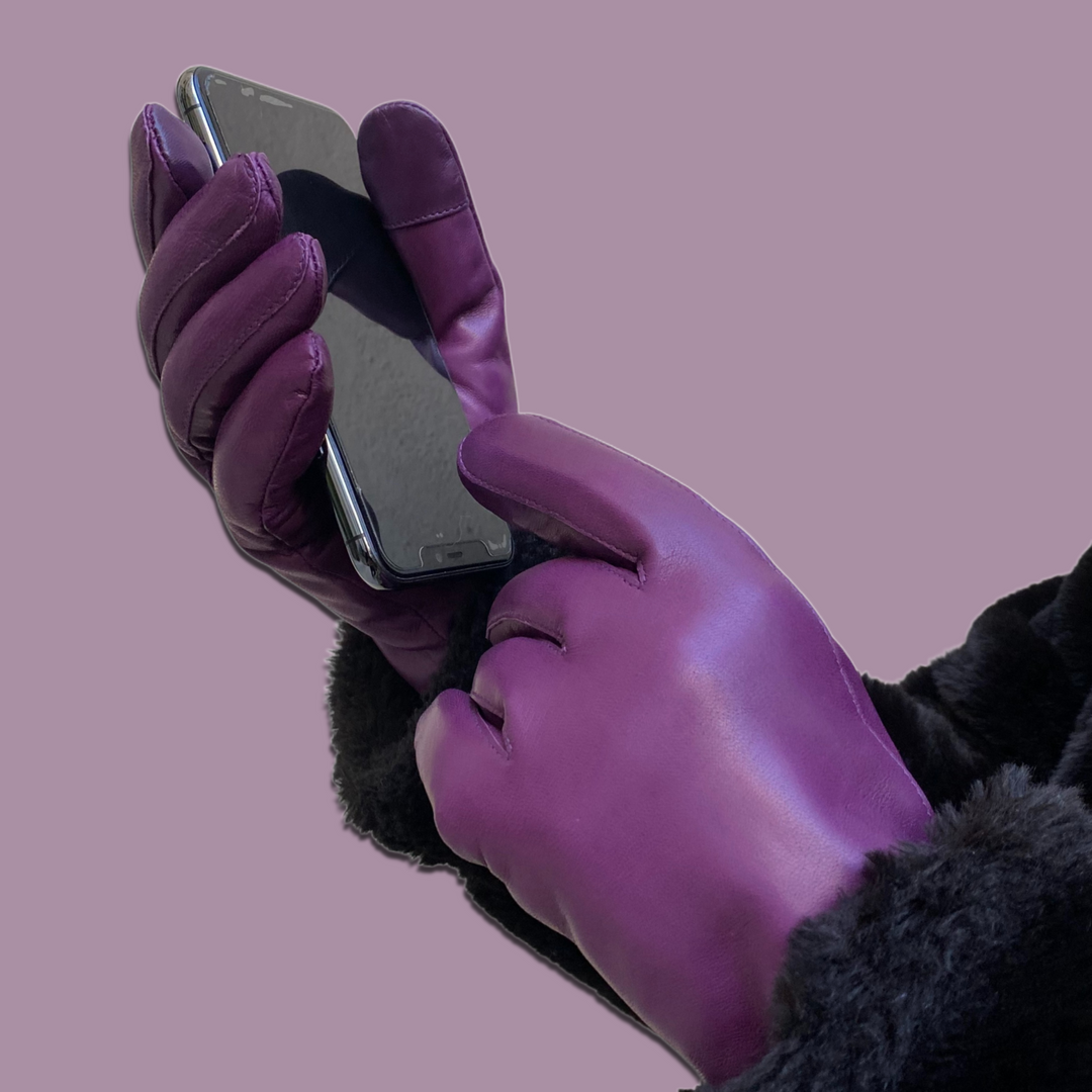 Lederhandschuhe für Damen, Nappaleder, Kaschmirfutter, Smartphone Funktion#farbe_beere