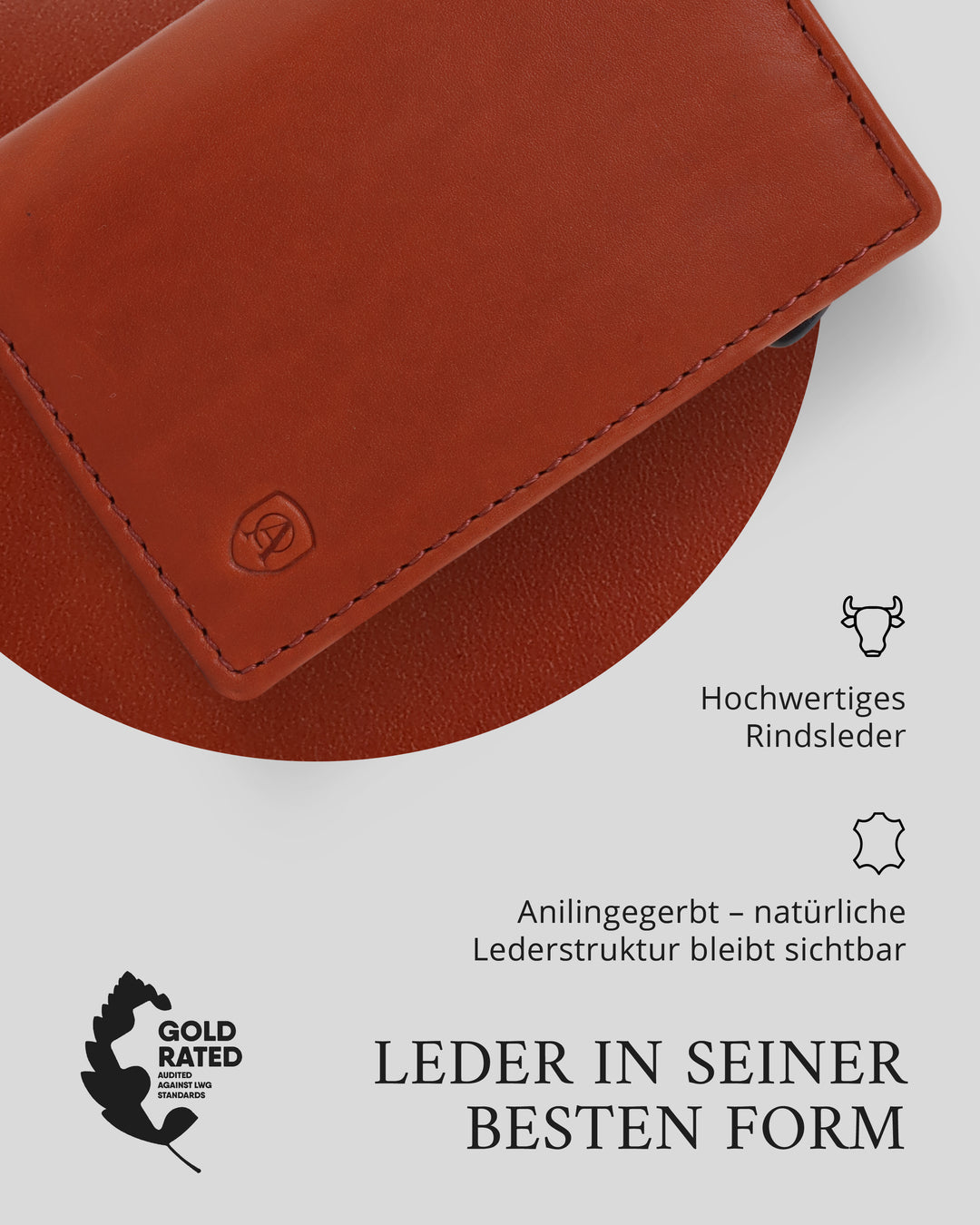 Geldbörse Herren Damen, Portemonnaie, slim wallet, pop up wallet, RFID-Blocker, Brieftasche, Rindsleder#farbe_cognac