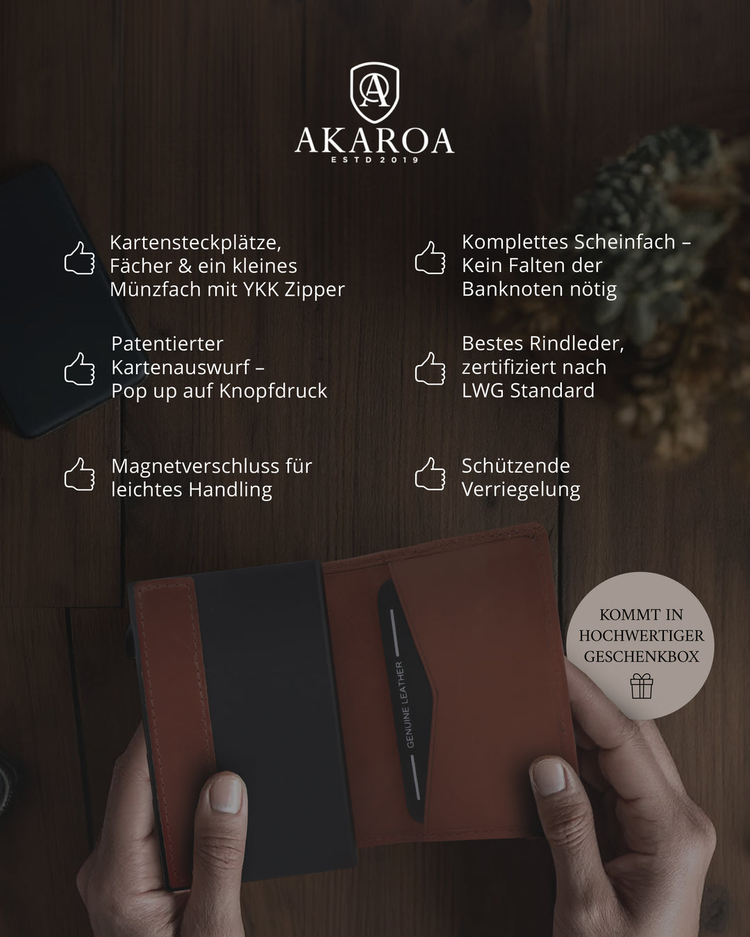 Geldbörse Herren Damen, Portemonnaie, slim wallet, pop up wallet, RFID-Blocker, Brieftasche, Rindsleder#farbe_cognac