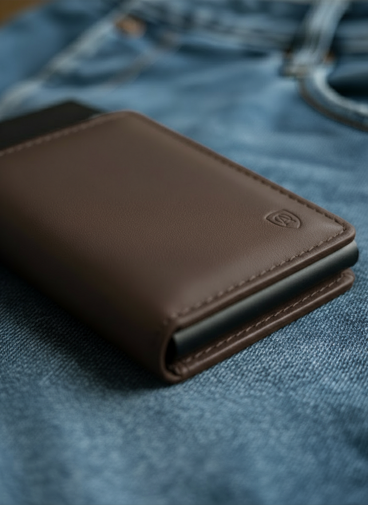Geldbörse Herren Damen, Portemonnaie, slim wallet, pop up wallet, RFID-Blocker, Brieftasche, Rindsleder#farbe_braun