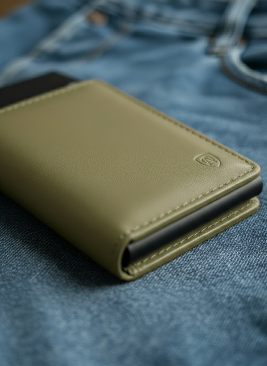 Geldbörse Herren Damen, Portemonnaie, slim wallet, pop up wallet, RFID-Blocker, Brieftasche, Rindsleder#farbe_gruen