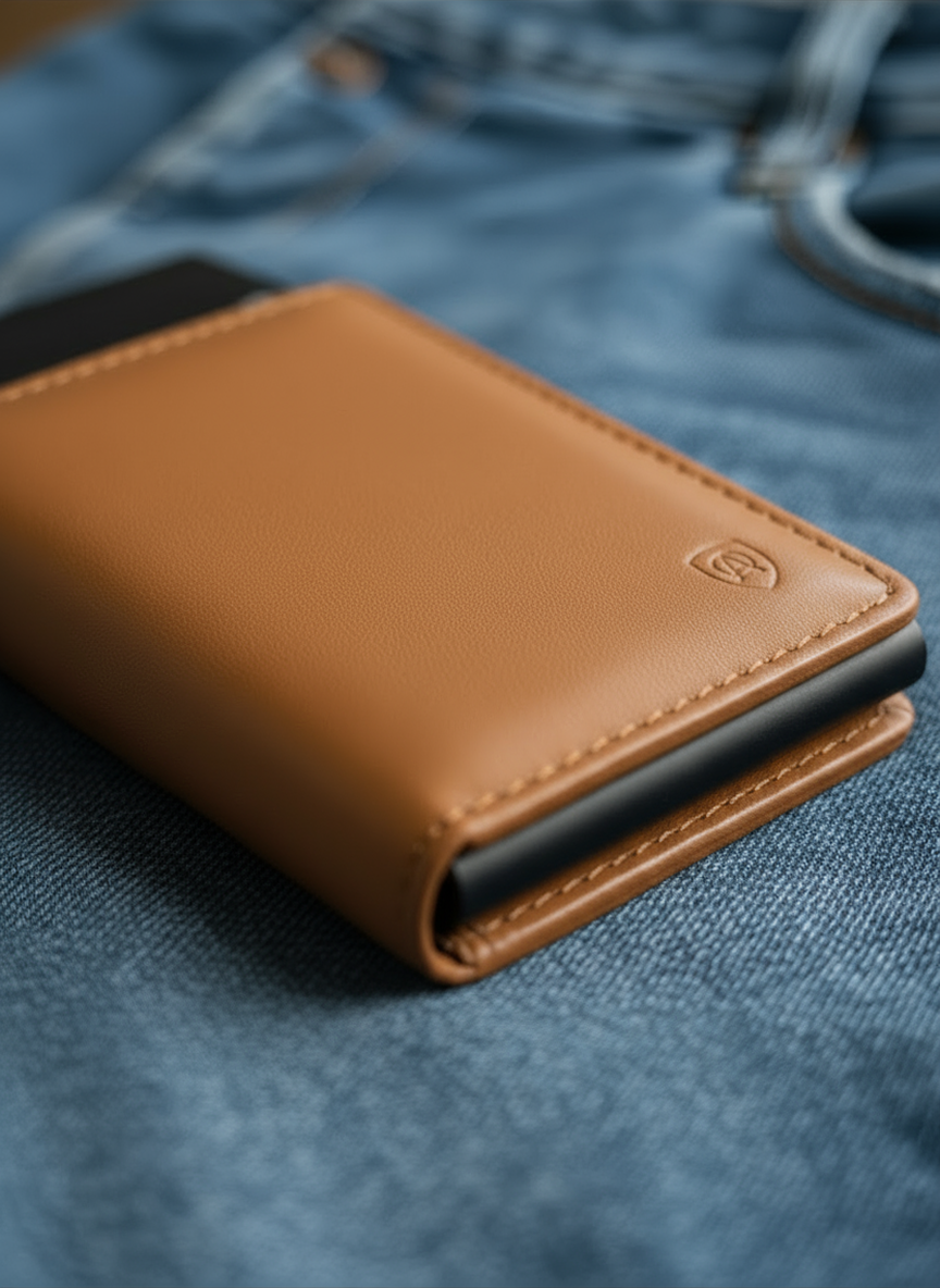 Geldbörse Herren Damen, Portemonnaie, slim wallet, pop up wallet, RFID-Blocker, Brieftasche, Rindsleder#farbe_vintage-tan