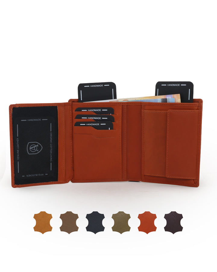 Geldbörse Herren Damen, Portemonnaie, slim wallet, Cardholder, RFID-Blocker, Brieftasche, Rindsleder#farbe_cognac