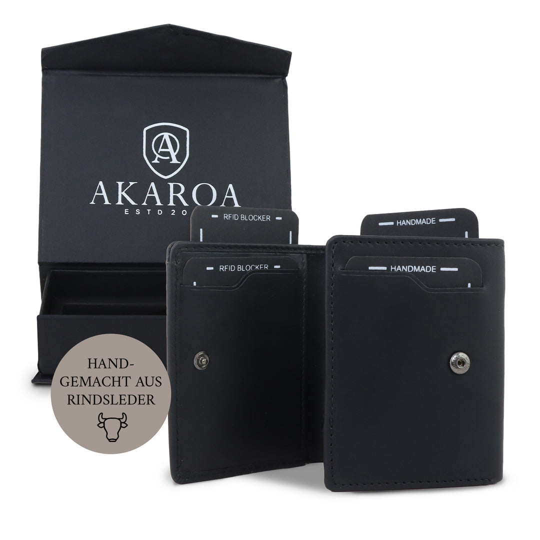 Geldbörse Herren Damen, Portemonnaie, slim wallet, Cardholder, RFID-Blocker, Brieftasche, Rindsleder#farbe_schwarz