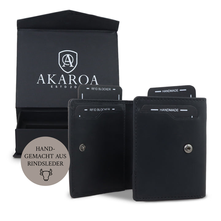 Geldbörse Herren Damen, Portemonnaie, slim wallet, Cardholder, RFID-Blocker, Brieftasche, Rindsleder#farbe_schwarz