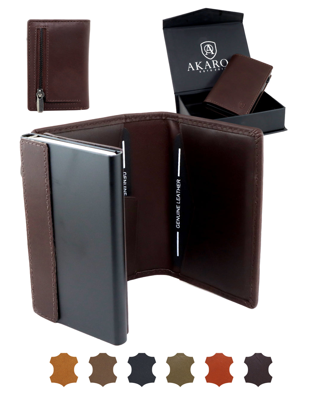 Geldbörse Herren Damen, Portemonnaie, slim wallet, pop up wallet, RFID-Blocker, Brieftasche, Rindsleder#farbe_braun