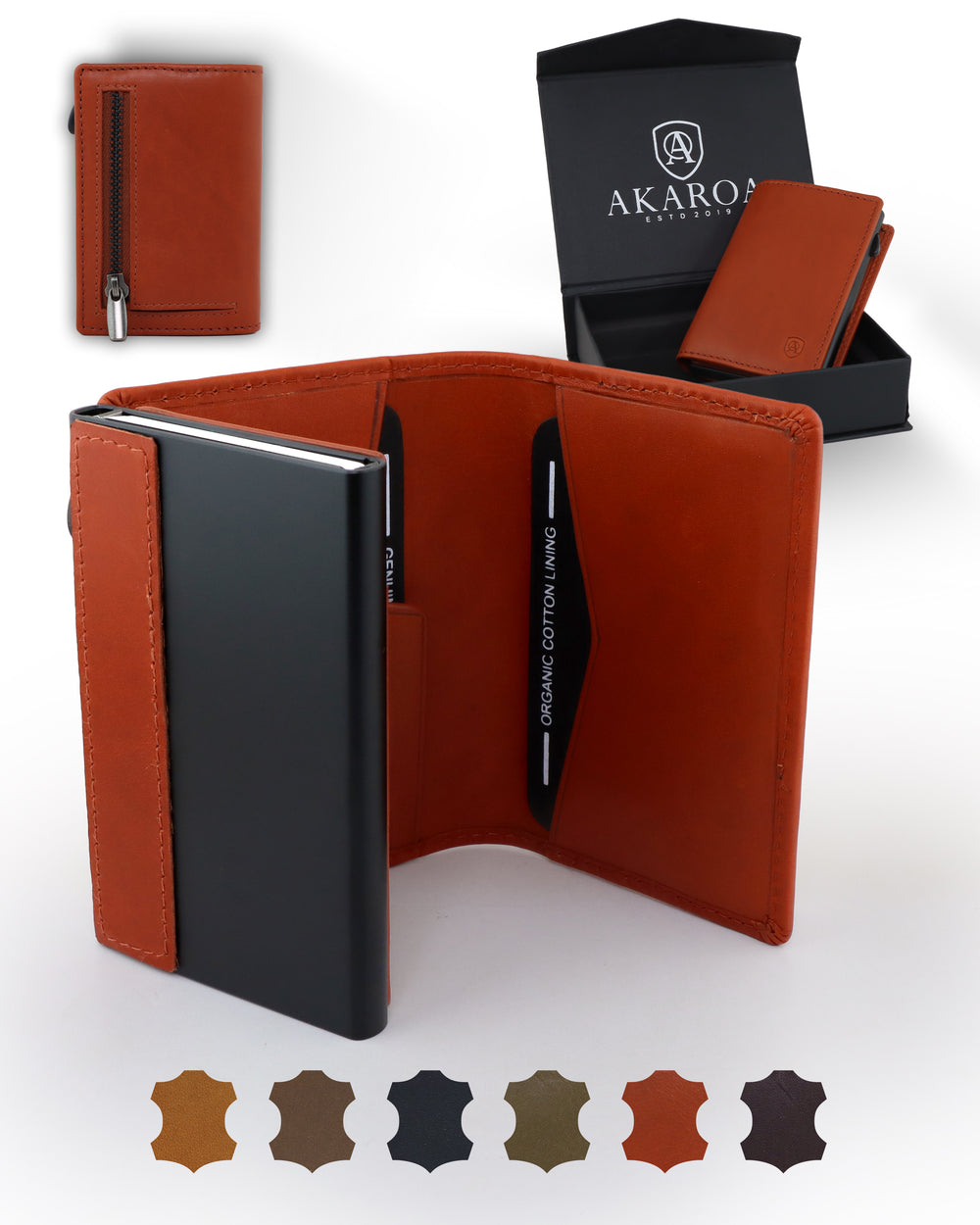 Geldbörse Herren Damen, Portemonnaie, slim wallet, pop up wallet, RFID-Blocker, Brieftasche, Rindsleder#farbe_cognac