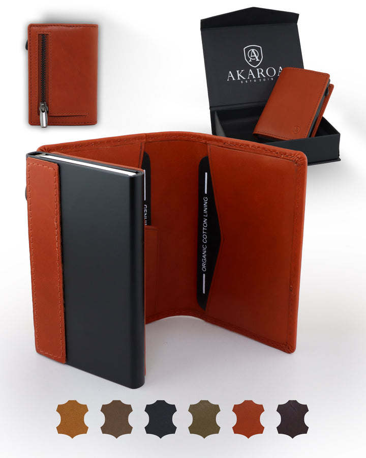 Geldbörse Herren Damen, Portemonnaie, slim wallet, pop up wallet, RFID-Blocker, Brieftasche, Rindsleder#farbe_cognac