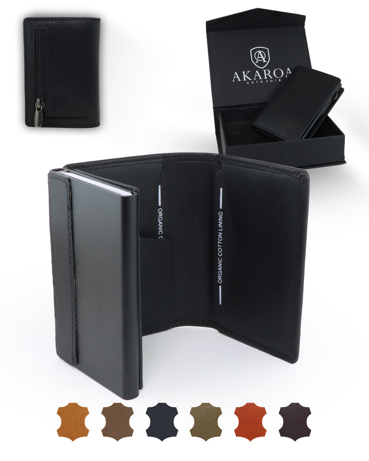 Geldbörse Herren Damen, Portemonnaie, slim wallet, pop up wallet, RFID-Blocker, Brieftasche, Rindsleder#farbe_schwarz