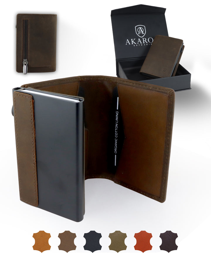 Geldbörse Herren Damen, Portemonnaie, slim wallet, pop up wallet, RFID-Blocker, Brieftasche, Rindsleder#farbe_vintage-braun