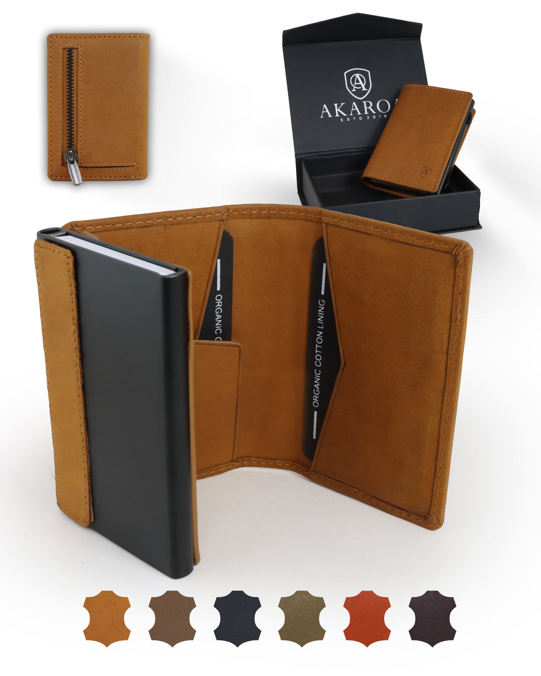 Geldbörse Herren Damen, Portemonnaie, slim wallet, pop up wallet, RFID-Blocker, Brieftasche, Rindsleder#farbe_vintage-tan