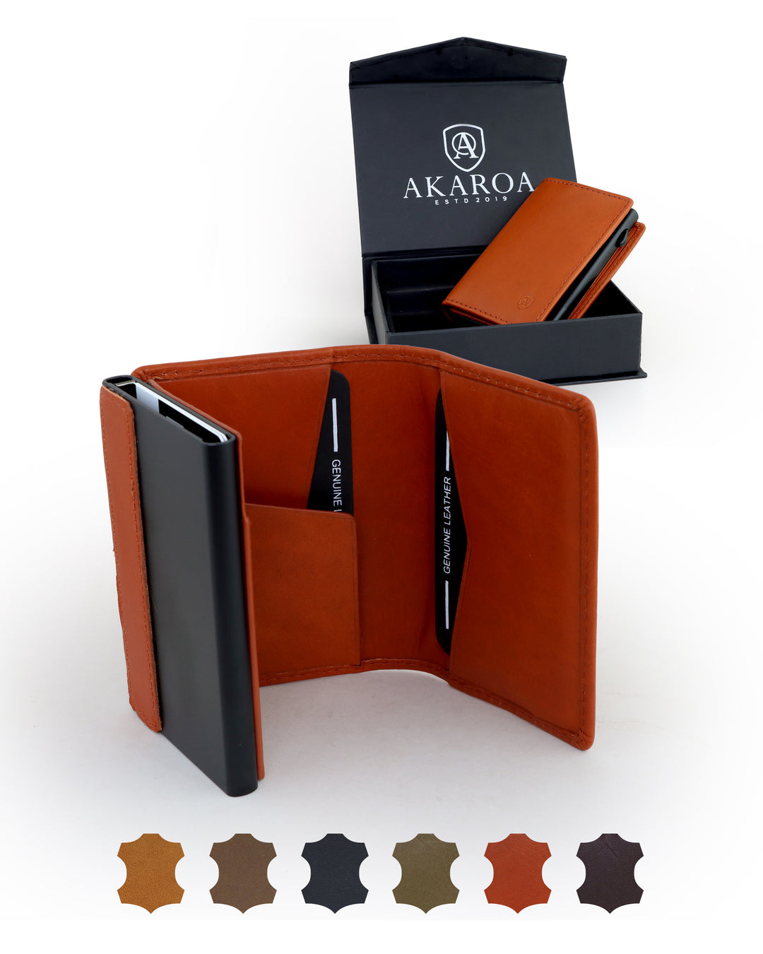 Geldbörse Herren Damen, Portemonnaie, slim wallet, pop up wallet, RFID-Blocker, Brieftasche, Rindsleder#farbe_cognac