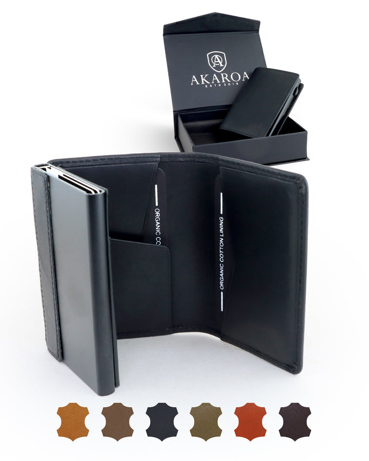 Geldbörse Herren Damen, Portemonnaie, slim wallet, pop up wallet, RFID-Blocker, Brieftasche, Rindsleder#farbe_schwarz