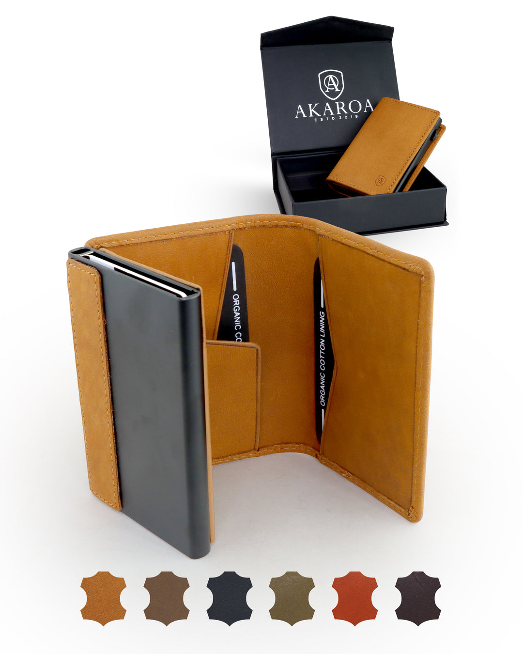 Geldbörse Herren Damen, Portemonnaie, slim wallet, pop up wallet, RFID-Blocker, Brieftasche, Rindsleder#farbe_Vintage-tan