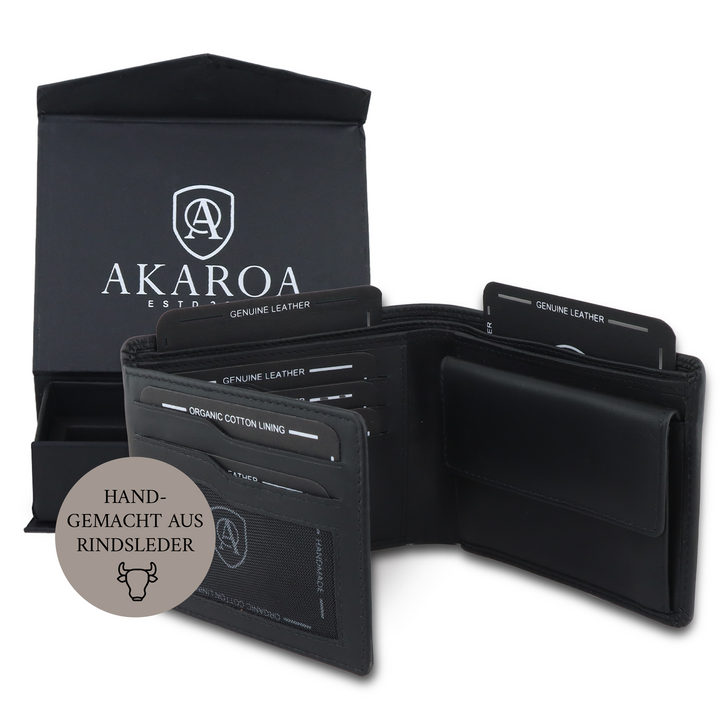 Geldbörse Herren Damen, Portemonnaie, slim wallet, Cardholder, RFID-Blocker, Brieftasche, Rindsleder#farbe_schwarz