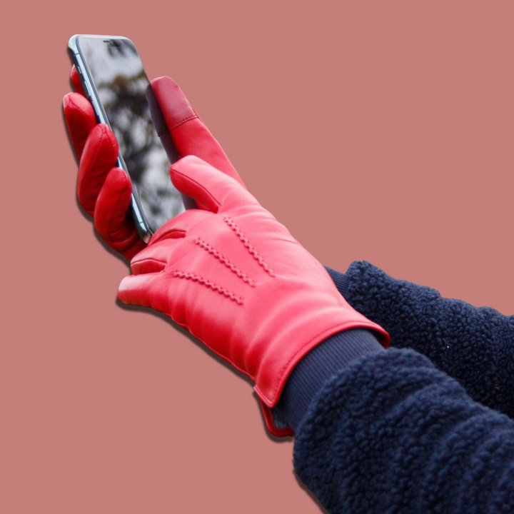 Lederhandschuhe für Damen, Nappaleder, Kaschmirfutter, Smartphone Funktion#farbe_rot