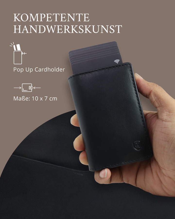 Geldbörse Herren Damen, Portemonnaie, slim wallet, pop up wallet, RFID-Blocker, Brieftasche, Rindsleder#farbe_schwarz