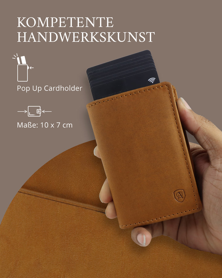 Geldbörse Herren Damen, Portemonnaie, slim wallet, pop up wallet, RFID-Blocker, Brieftasche, Rindsleder#farbe_vintage-tan