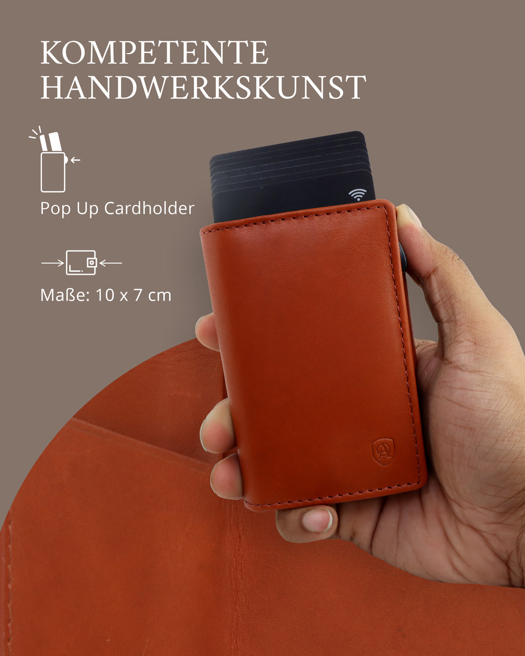 Geldbörse Herren Damen, Portemonnaie, slim wallet, pop up wallet, RFID-Blocker, Brieftasche, Rindsleder#farbe_cognac