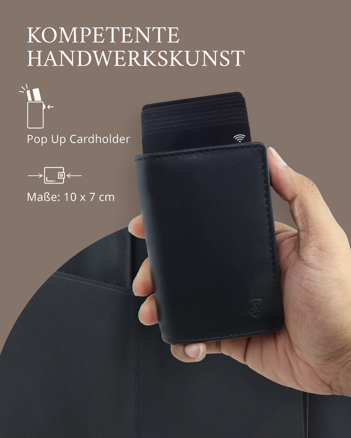 Geldbörse Herren Damen, Portemonnaie, slim wallet, pop up wallet, RFID-Blocker, Brieftasche, Rindsleder#farbe_schwarz