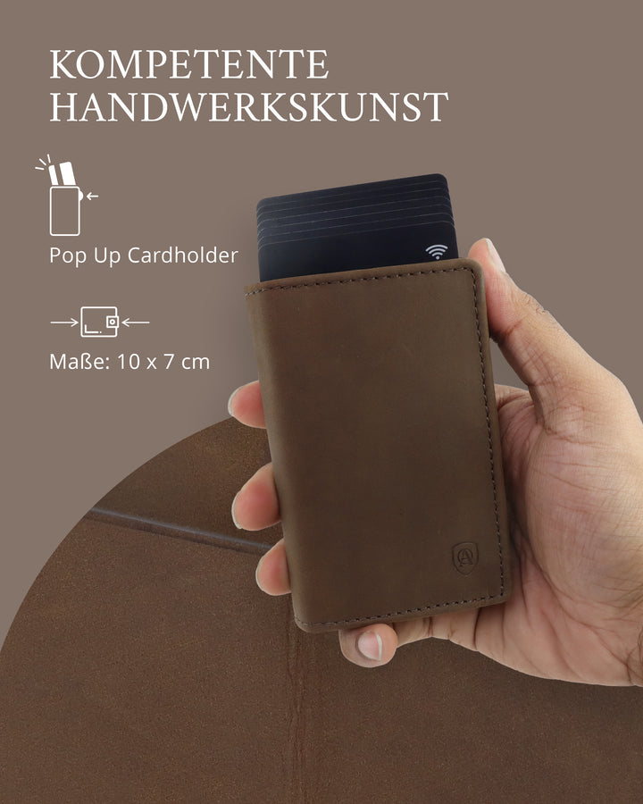 Geldbörse Herren Damen, Portemonnaie, slim wallet, pop up wallet, RFID-Blocker, Brieftasche, Rindsleder#farbe_Vintage-braun
