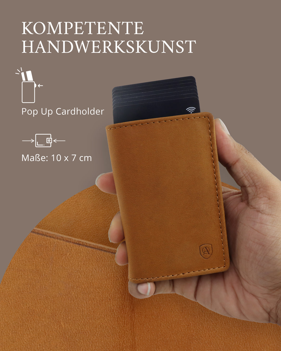 Geldbörse Herren Damen, Portemonnaie, slim wallet, pop up wallet, RFID-Blocker, Brieftasche, Rindsleder#farbe_Vintage-tan