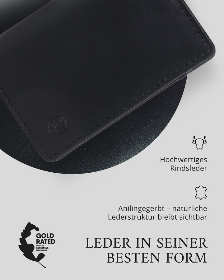 Geldbörse Herren Damen, Portemonnaie, slim wallet, pop up wallet, RFID-Blocker, Brieftasche, Rindsleder#farbe_schwarz