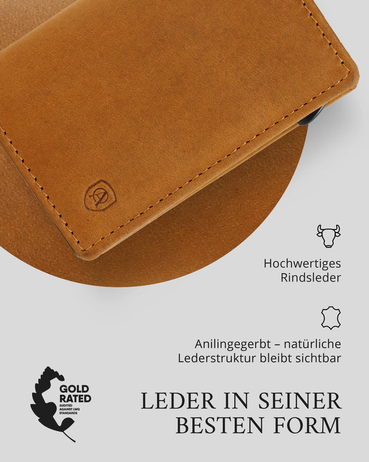 Geldbörse Herren Damen, Portemonnaie, slim wallet, pop up wallet, RFID-Blocker, Brieftasche, Rindsleder#farbe_vintage-tan