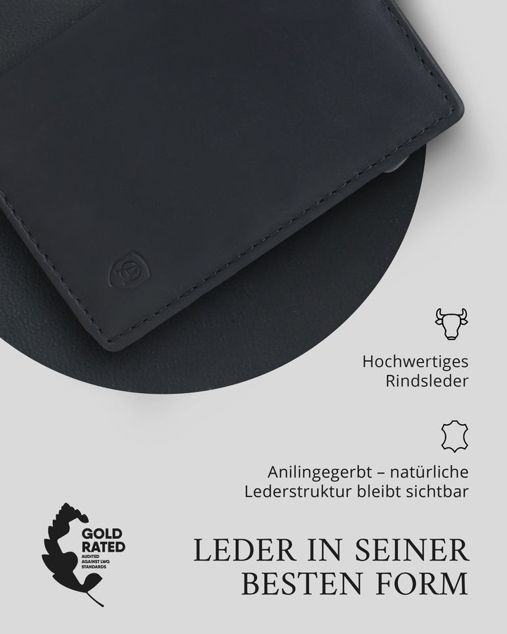 Geldbörse Herren Damen, Portemonnaie, slim wallet, pop up wallet, RFID-Blocker, Brieftasche, Rindsleder#farbe_schwarz