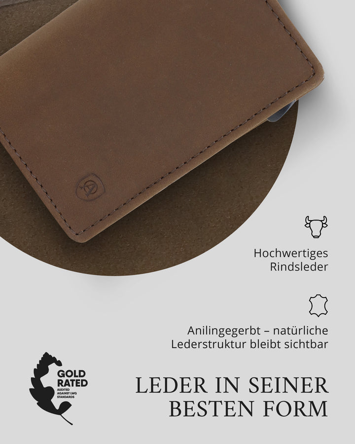 Geldbörse Herren Damen, Portemonnaie, slim wallet, pop up wallet, RFID-Blocker, Brieftasche, Rindsleder#farbe_Vintage-braun