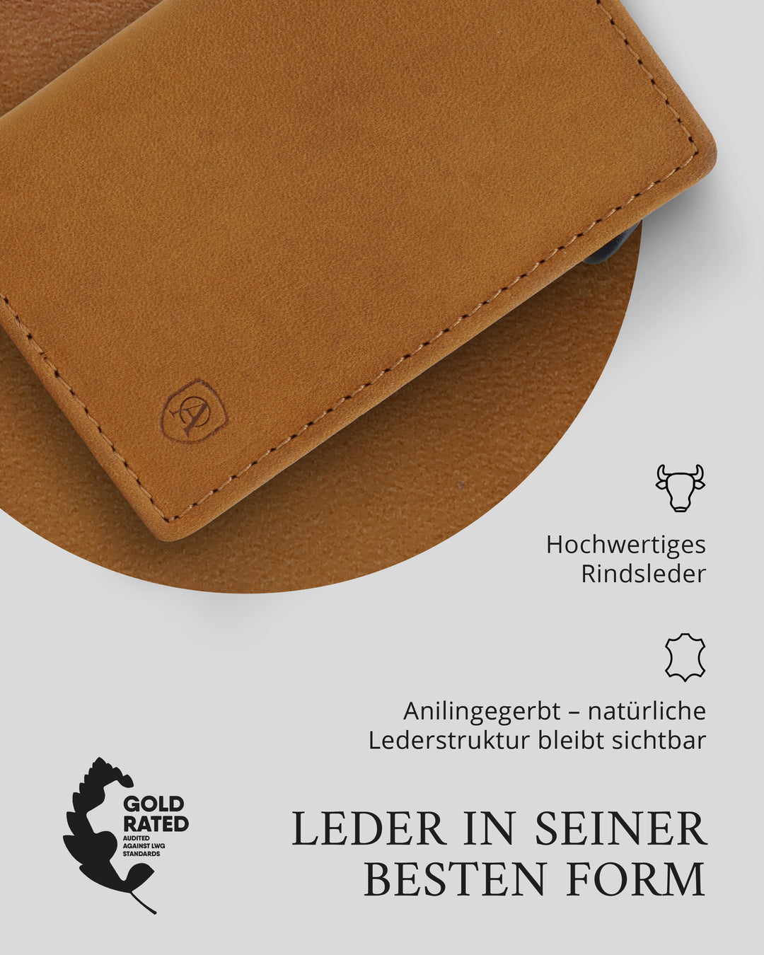 Geldbörse Herren Damen, Portemonnaie, slim wallet, pop up wallet, RFID-Blocker, Brieftasche, Rindsleder#farbe_Vintage-tan