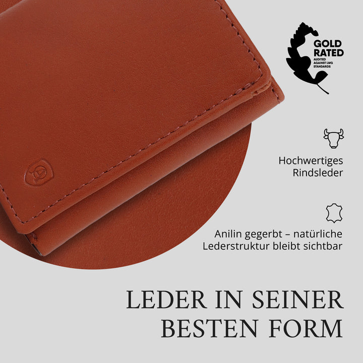 Geldbörse Herren Damen, Portemonnaie, slim wallet, Cardholder, RFID-Blocker, Brieftasche, Rindsleder#farbe_cognac