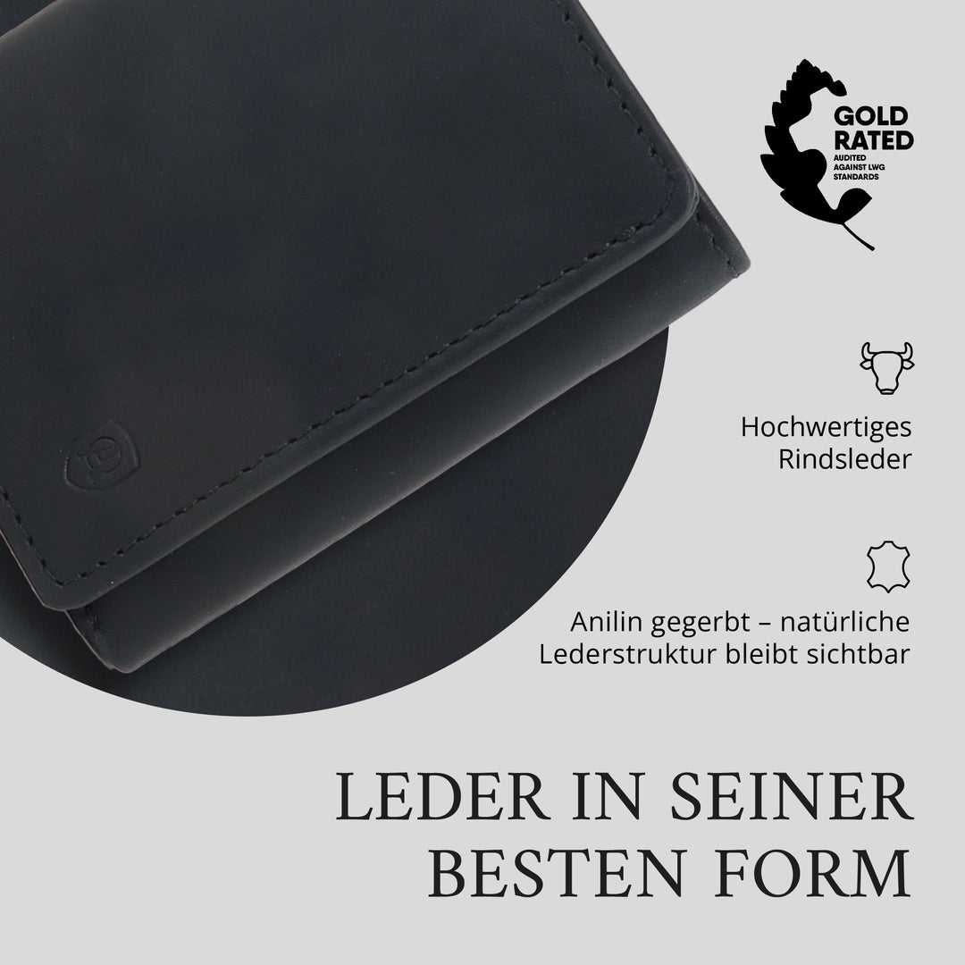 Geldbörse Herren Damen, Portemonnaie, slim wallet, Cardholder, RFID-Blocker, Brieftasche, Rindsleder#farbe_schwarz