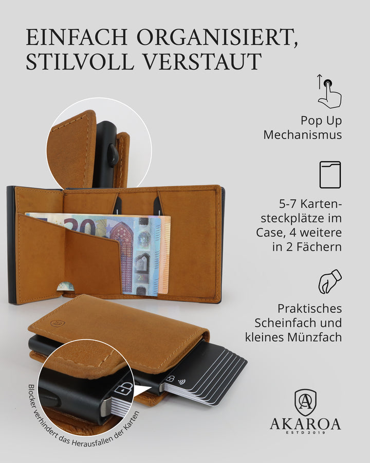 Geldbörse Herren Damen, Portemonnaie, slim wallet, pop up wallet, RFID-Blocker, Brieftasche, Rindsleder#farbe_vintage-tan