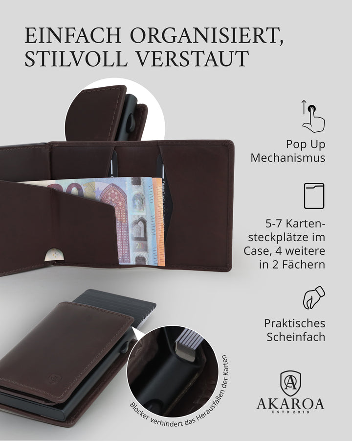 Geldbörse Herren Damen, Portemonnaie, slim wallet, pop up wallet, RFID-Blocker, Brieftasche, Rindsleder#farbe_braun