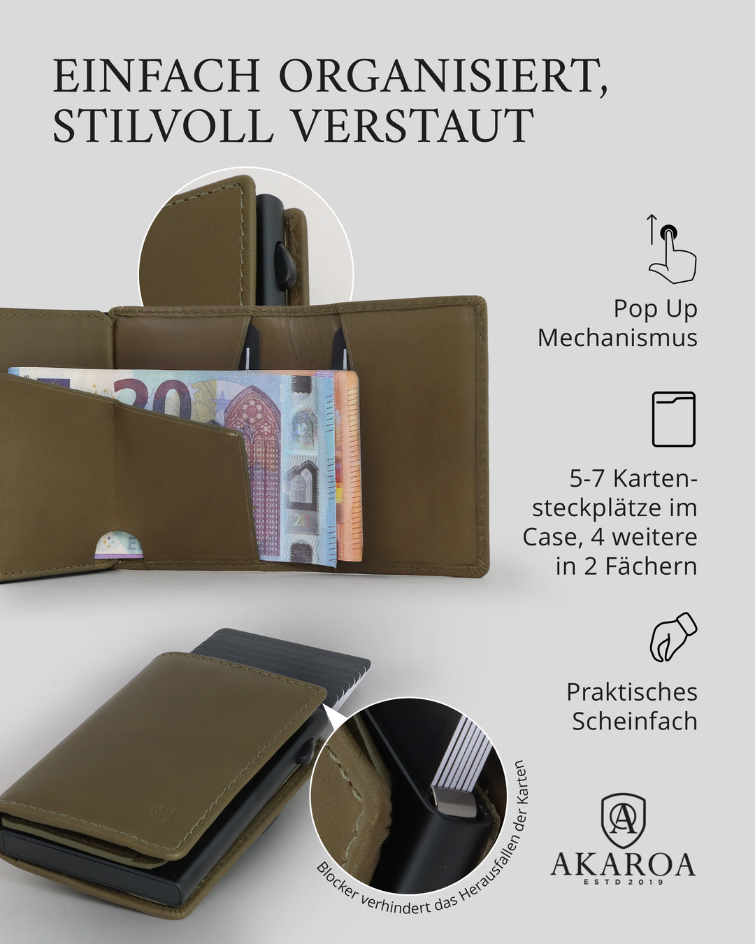 Geldbörse Herren Damen, Portemonnaie, slim wallet, pop up wallet, RFID-Blocker, Brieftasche, Rindsleder#farbe_gruen