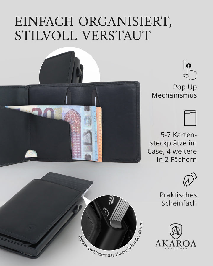 Geldbörse Herren Damen, Portemonnaie, slim wallet, pop up wallet, RFID-Blocker, Brieftasche, Rindsleder#farbe_schwarz