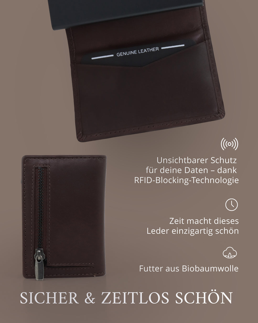Geldbörse Herren Damen, Portemonnaie, slim wallet, pop up wallet, RFID-Blocker, Brieftasche, Rindsleder#farbe_braun