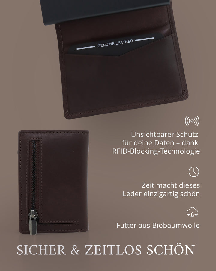 Geldbörse Herren Damen, Portemonnaie, slim wallet, pop up wallet, RFID-Blocker, Brieftasche, Rindsleder#farbe_braun
