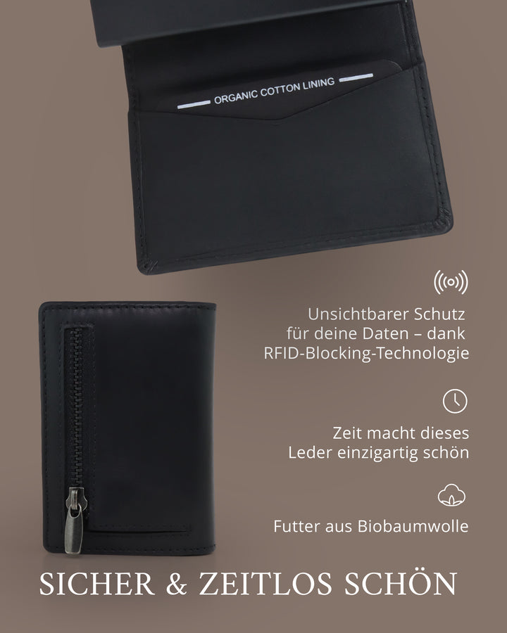 Geldbörse Herren Damen, Portemonnaie, slim wallet, pop up wallet, RFID-Blocker, Brieftasche, Rindsleder#farbe_schwarz