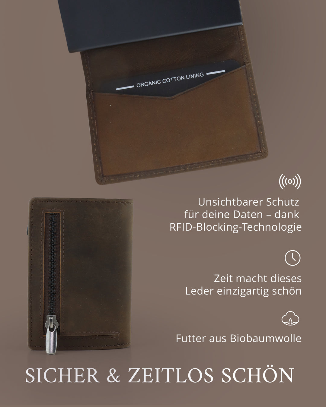 Geldbörse Herren Damen, Portemonnaie, slim wallet, pop up wallet, RFID-Blocker, Brieftasche, Rindsleder#farbe_vintage-braun