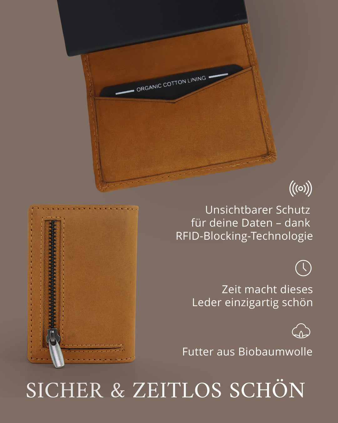 Geldbörse Herren Damen, Portemonnaie, slim wallet, pop up wallet, RFID-Blocker, Brieftasche, Rindsleder#farbe_vintage-tan