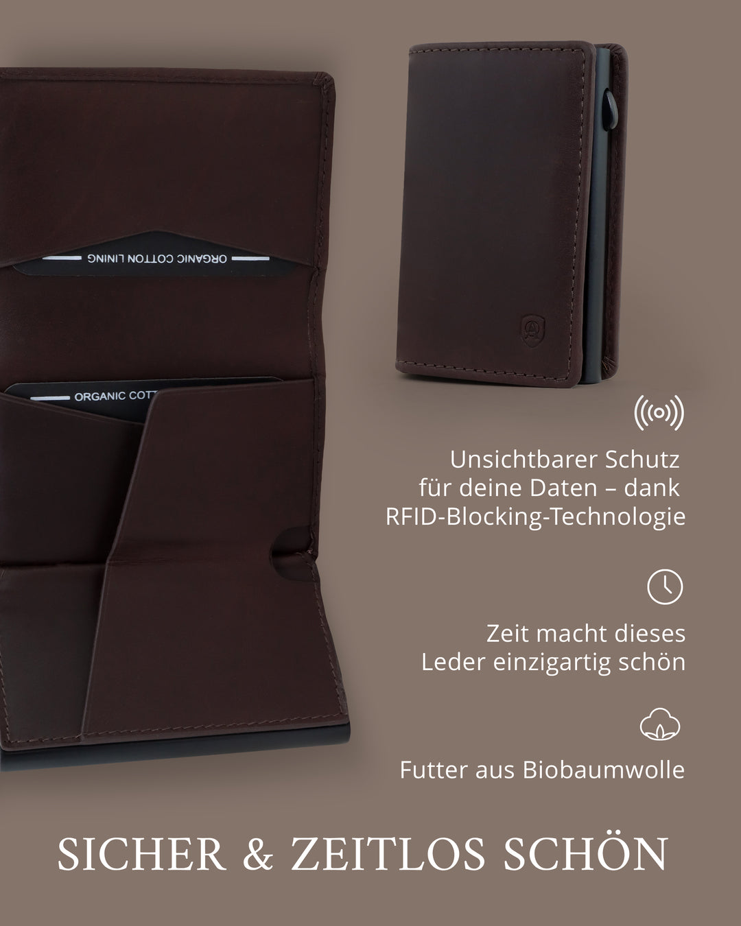 Geldbörse Herren Damen, Portemonnaie, slim wallet, pop up wallet, RFID-Blocker, Brieftasche, Rindsleder#farbe_braun