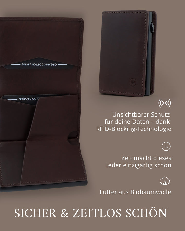 Geldbörse Herren Damen, Portemonnaie, slim wallet, pop up wallet, RFID-Blocker, Brieftasche, Rindsleder#farbe_braun