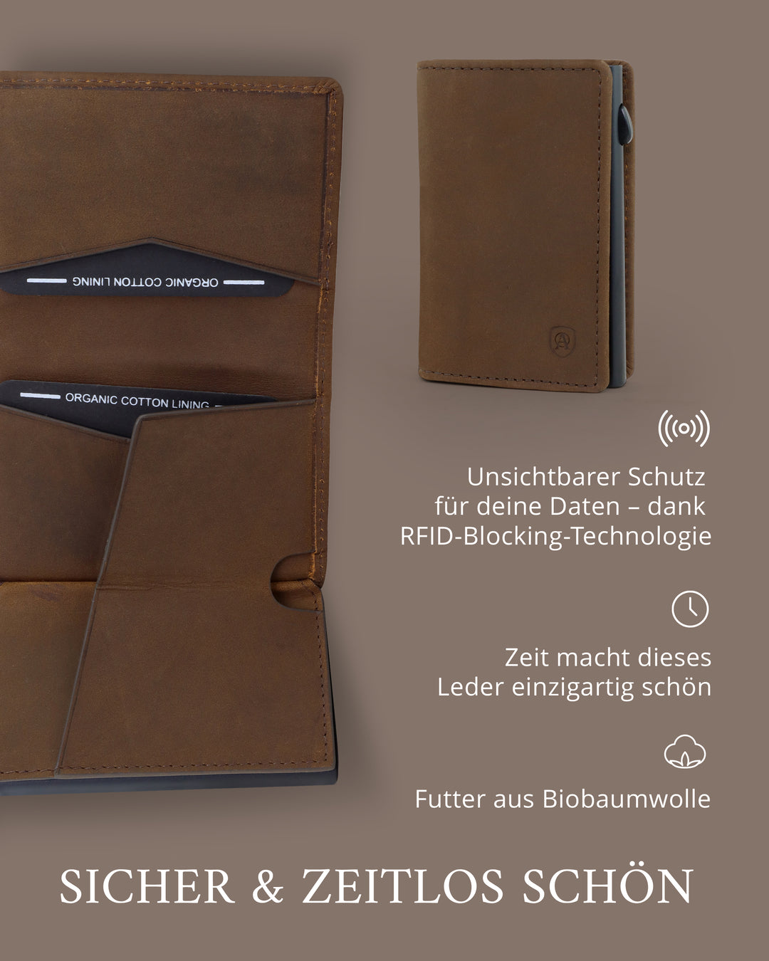Geldbörse Herren Damen, Portemonnaie, slim wallet, pop up wallet, RFID-Blocker, Brieftasche, Rindsleder#farbe_vintage-braun