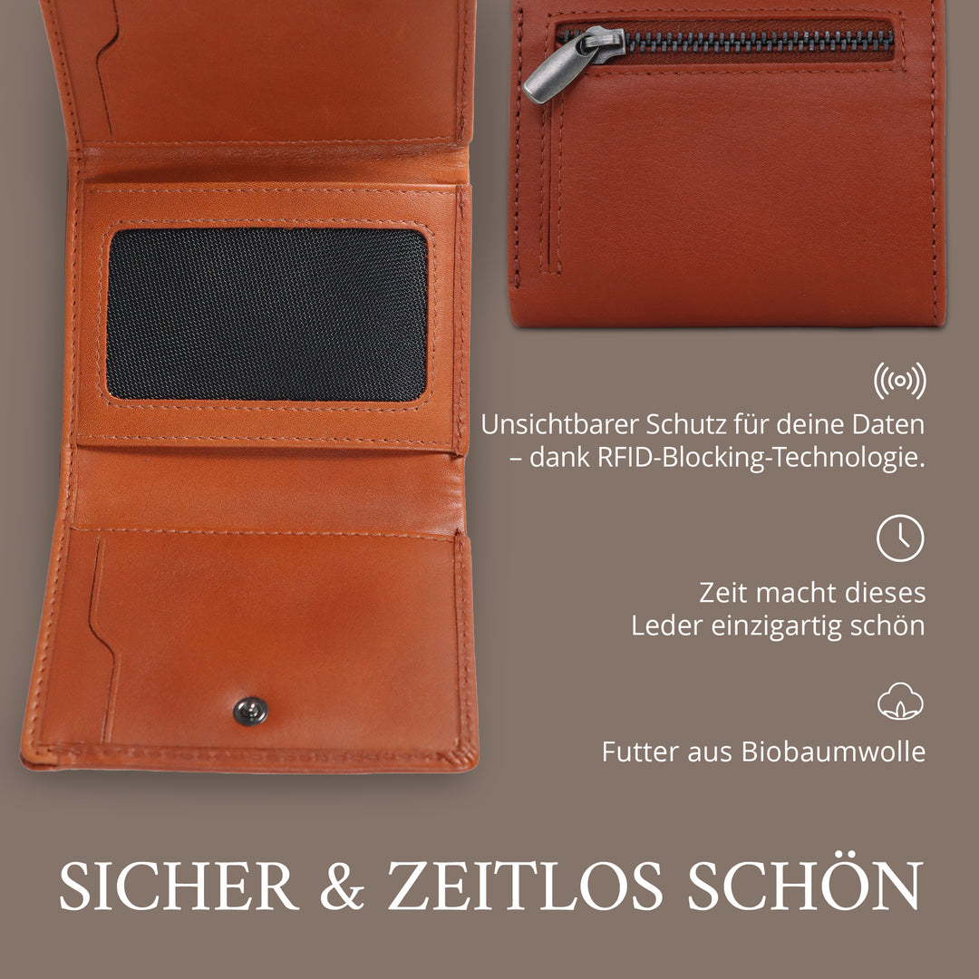 Geldbörse Herren Damen, Portemonnaie, slim wallet, Cardholder, RFID-Blocker, Brieftasche, Rindsleder#farbe_cognac