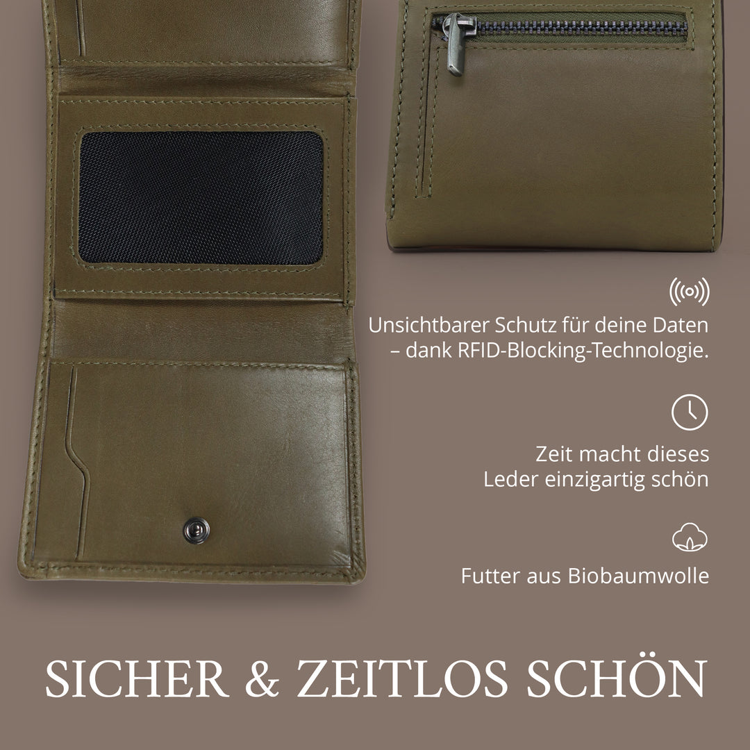 Geldbörse Herren Damen, Portemonnaie, slim wallet, Cardholder, RFID-Blocker, Brieftasche, Rindsleder#farbe_gruen