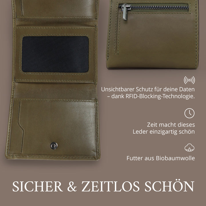 Geldbörse Herren Damen, Portemonnaie, slim wallet, Cardholder, RFID-Blocker, Brieftasche, Rindsleder#farbe_gruen